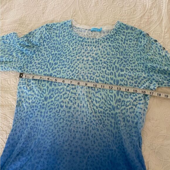J. Mclaughlin size Medium Blue Ombre Cheetah Print Modal Spandex Blend Sweater - Picture 6 of 10